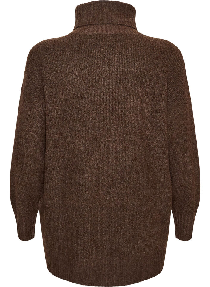 Sweter o luznym splocie z golfem, Brązowy, Packshot image number 1
