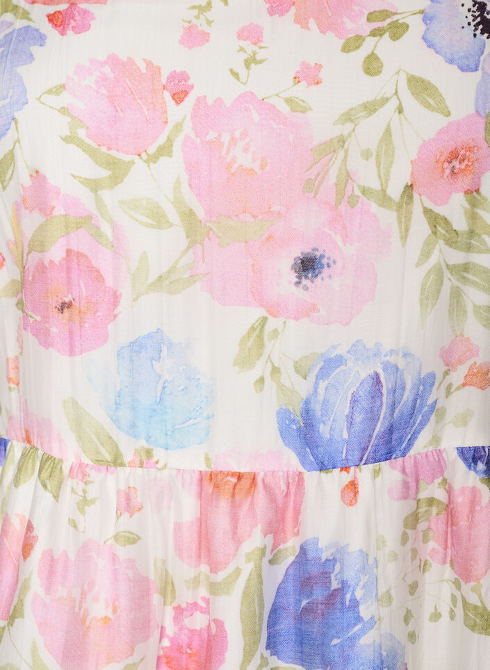 Dluga, kwiatowa sukienka z lyocellu z falbankami, Biały, Packshot image number 2