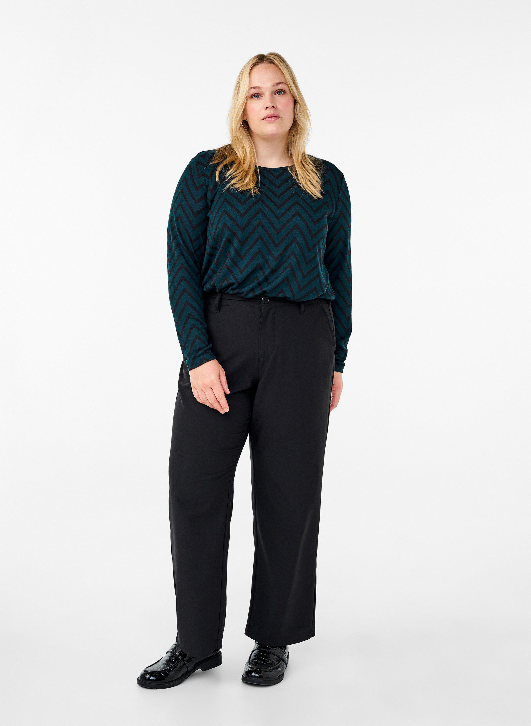 Zizzi Wzorzysta bluzka z dlugim rekawem, Zielony, Model image number 1