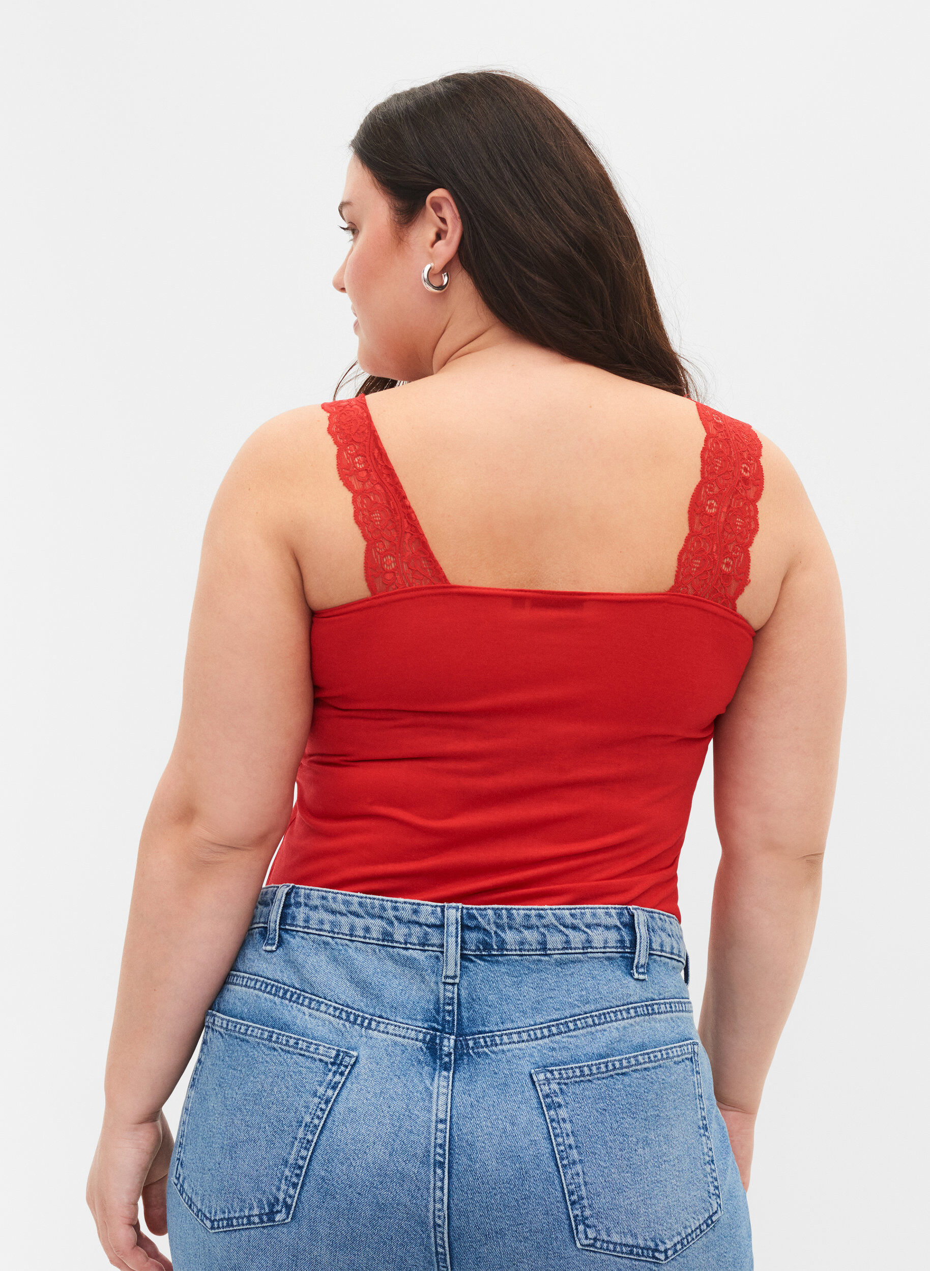 Zizzi 2-pack top with lace, Black/Chinese Red, Model image number 1