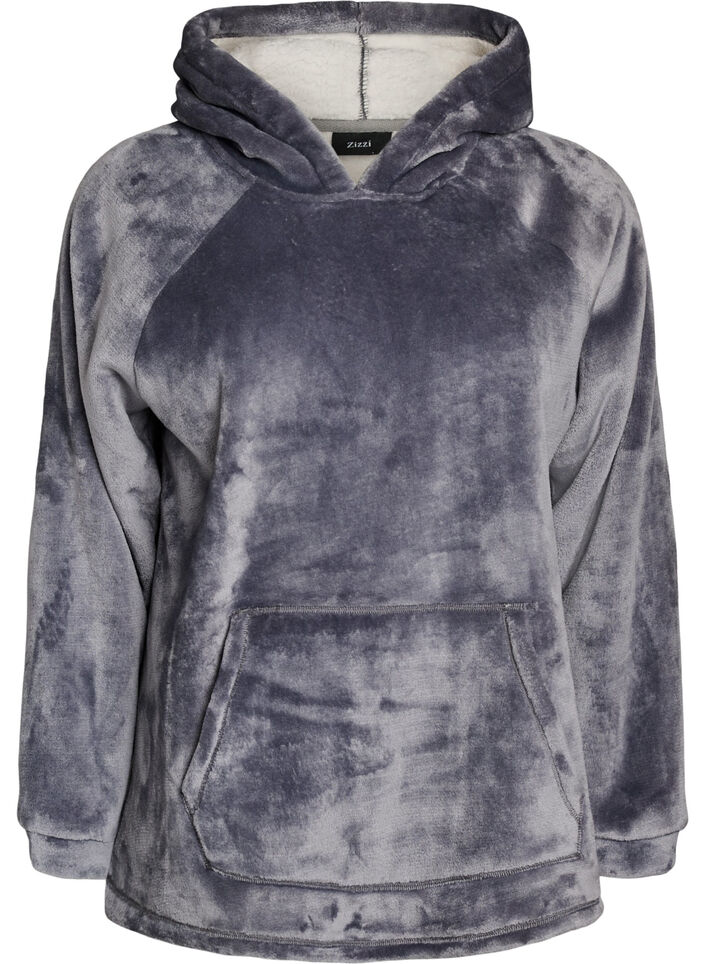 Welur bluza z kapturem z kieszenia kangurkowa, Szary, Packshot image number 0