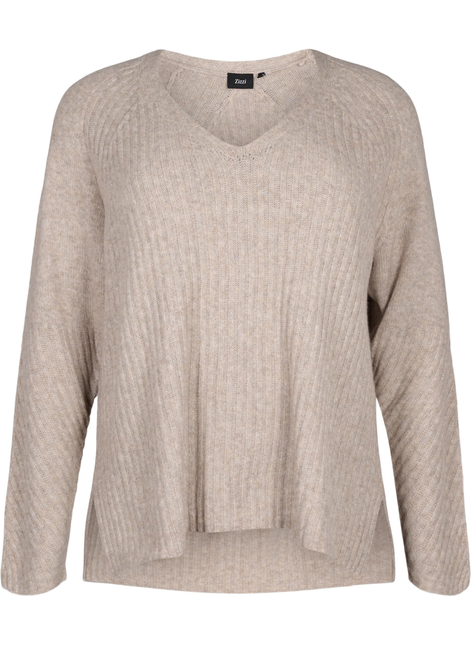 Zizzi Dzianinowy sweter z rozcieciem, Simply Taupe Mel., Packshot image number 0