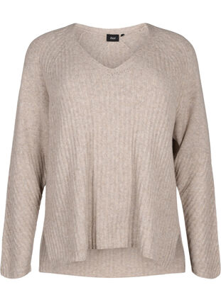 Dzianinowy sweter z rozcieciem, Simply Taupe Mel., Packshot image number 0