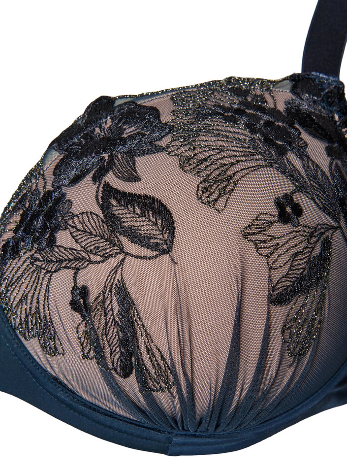 Modelowany biustonosz z kwiatowym haftem i drapowanymi detalami, Niebieskie, Packshot image number 2