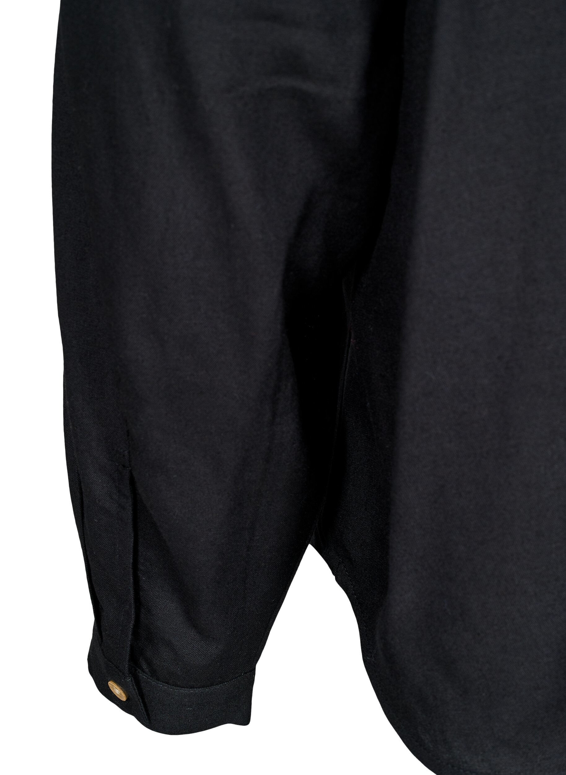 Zizzi Koszula z dlugim rekawem z lnu i wiskozy, Czarne, Packshot image number 3