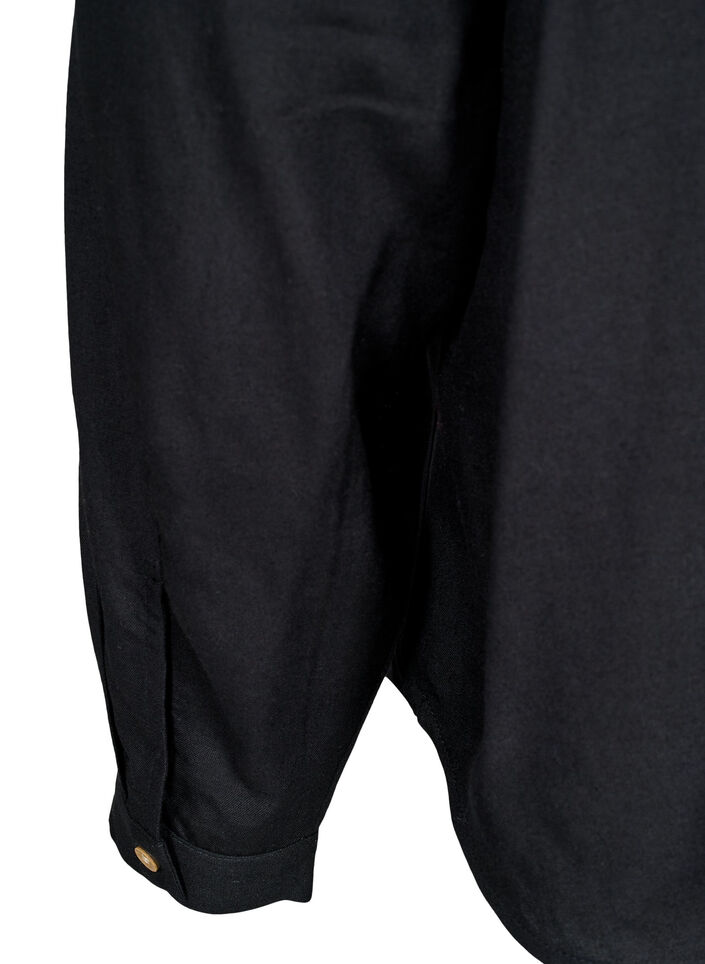 Koszula z dlugim rekawem z lnu i wiskozy, Czarne, Packshot image number 3