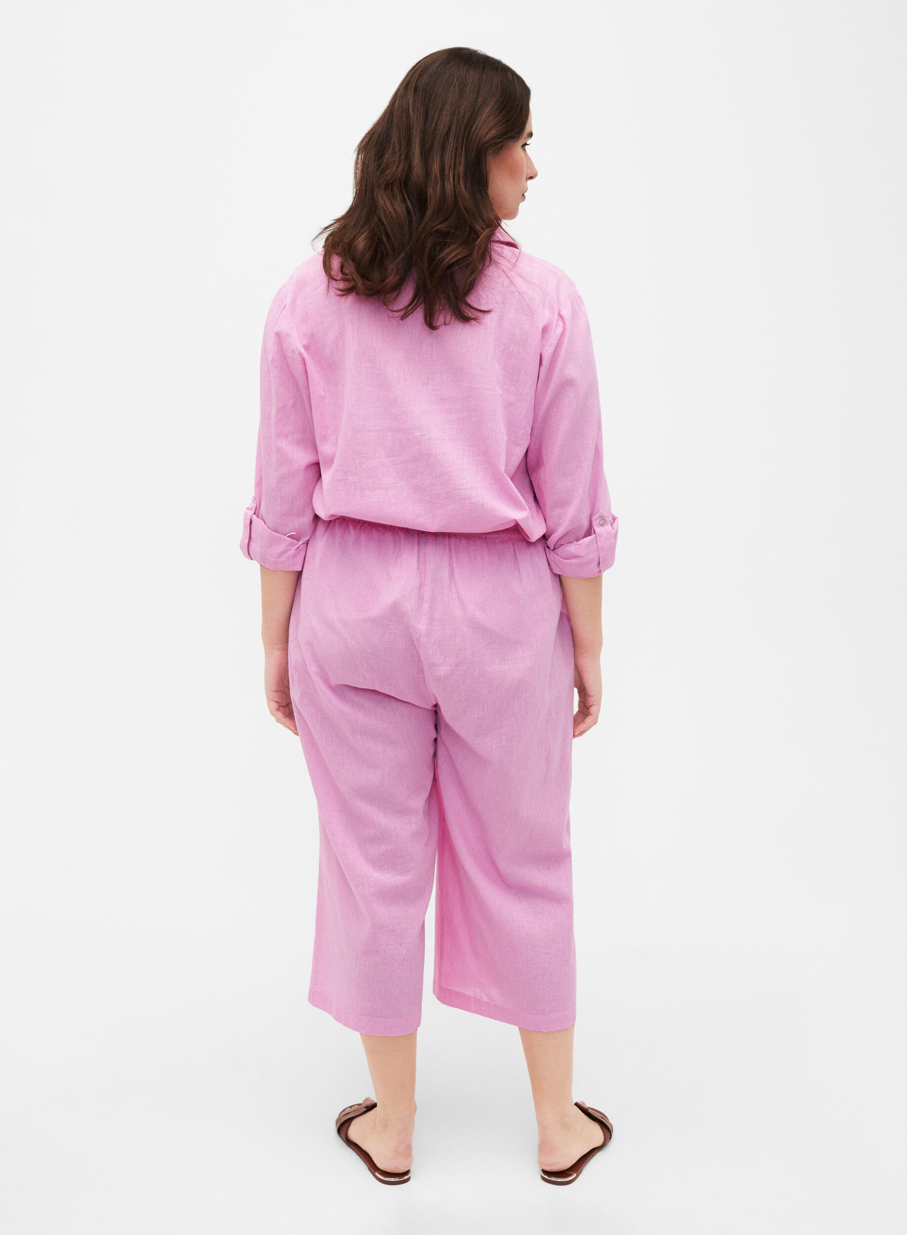 Zizzi Spodnie o dlugosci 7/8 z mieszanki bawelny z lnem, Rosebloom, Model image number 1