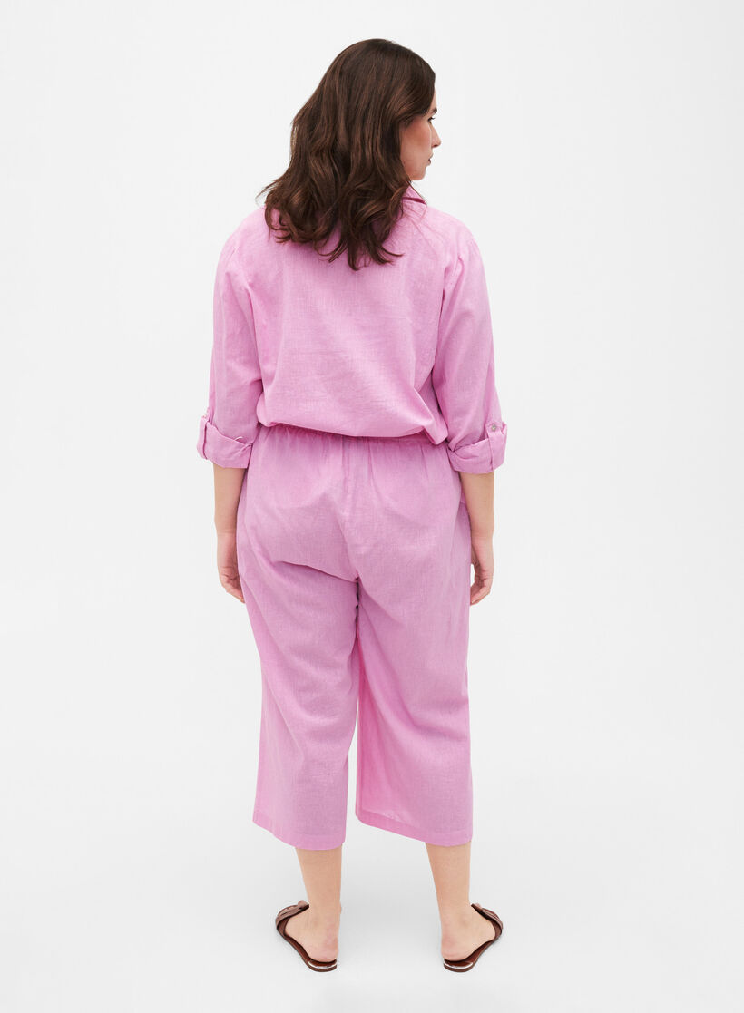 Spodnie o dlugosci 7/8 z mieszanki bawelny z lnem, Rosebloom, Model image number 1