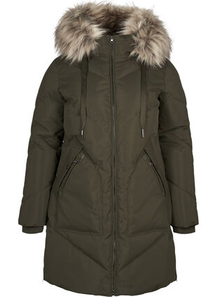 Winter coat with a hood and faux fur trim , Forest Night as s., Packshot image number 0