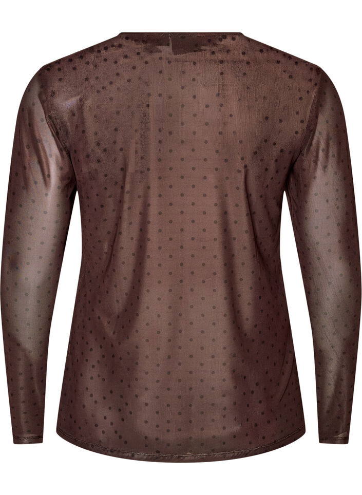 Bluzka siatkowa z nadrukiem, Brązowy, Packshot image number 1