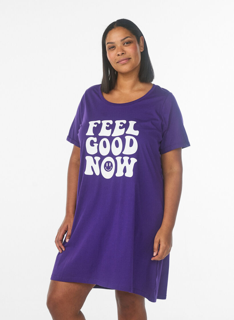 Koszula nocna z kr&oacute;tkim rekawem, wykonana z bawelny organicznej, Niebieskie, Model image number 0