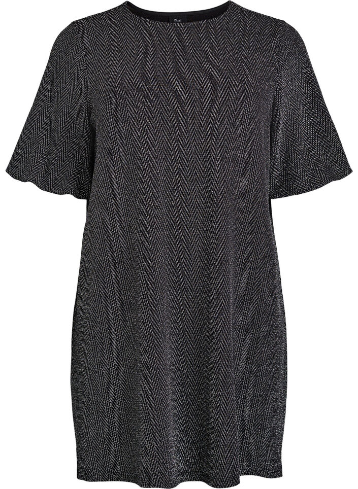 Krótka sukienka z blyszczacym wzorem, Czarne, Packshot image number 0