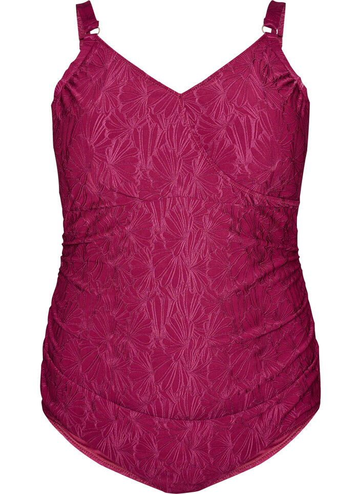 Plaszczowy str&oacute;j kapielowy z motywem kwiatowym w tym samym kolorze, Czerwony, Packshot image number 0