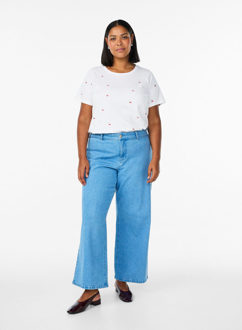 Koszulka z bawelny organicznej z haftowanymi motywami, Biały, Model image number 1