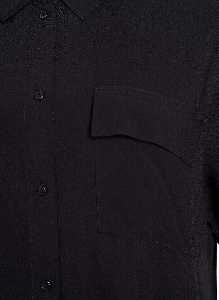 Dluga koszulowa sukienka z kr&oacute;tkim rekawem, Czarne, Packshot image number 2