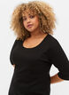 Jednobarwna sukienka z rekawami 3/4 i rozcieciem, Black, Model image number 2