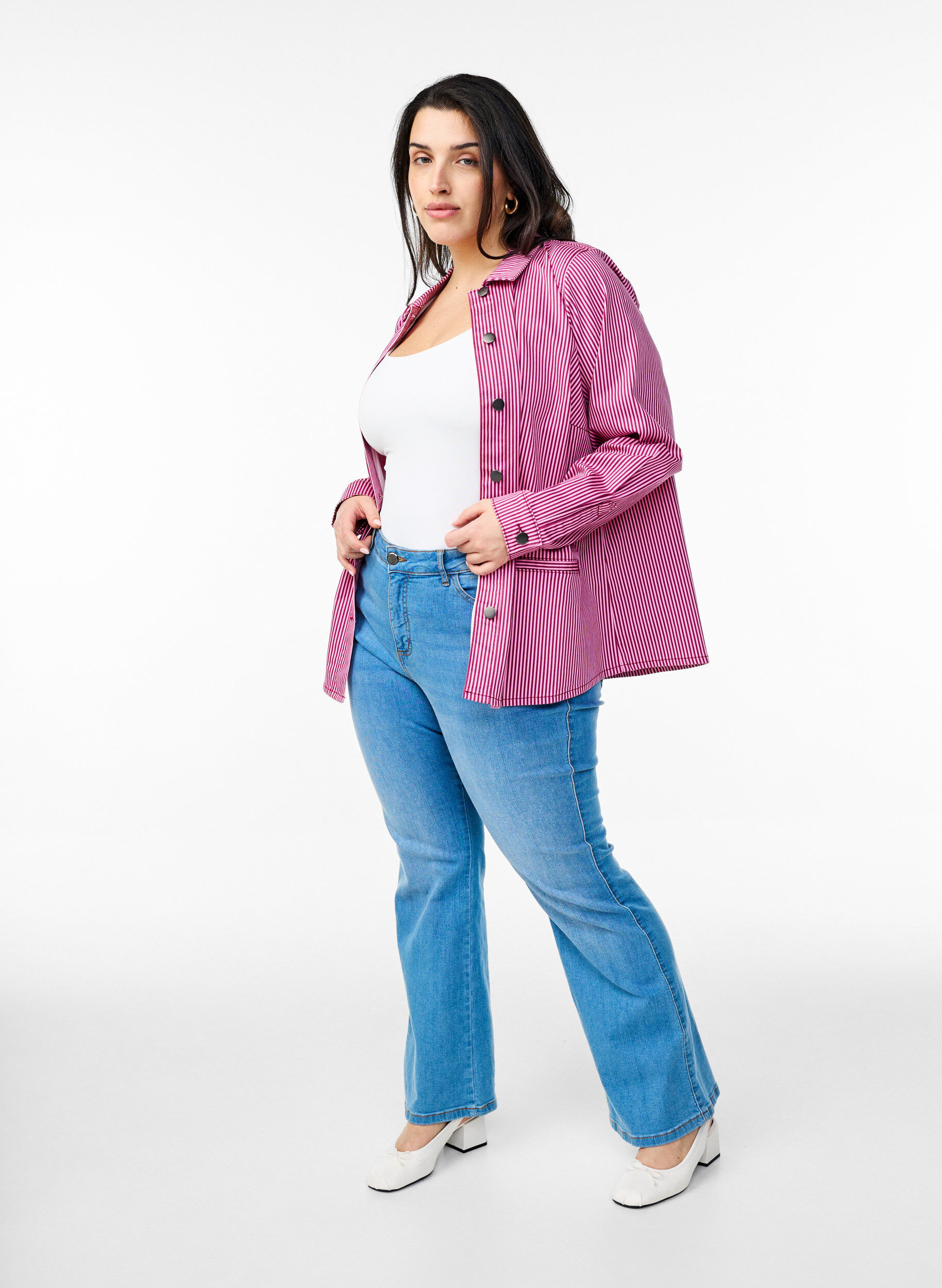 Zizzi Koszula w paski z kieszeniami, Czerwony, Model image number 1