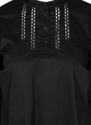 Cotton tunic with 3/4 length sleeves, Black, Packshot image number 2