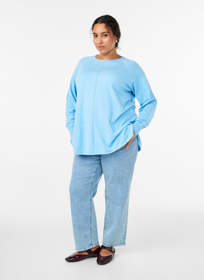 Dzianinowa bluzka z okraglym dekoltem i wzorem, Niebieskie, Model image number 1