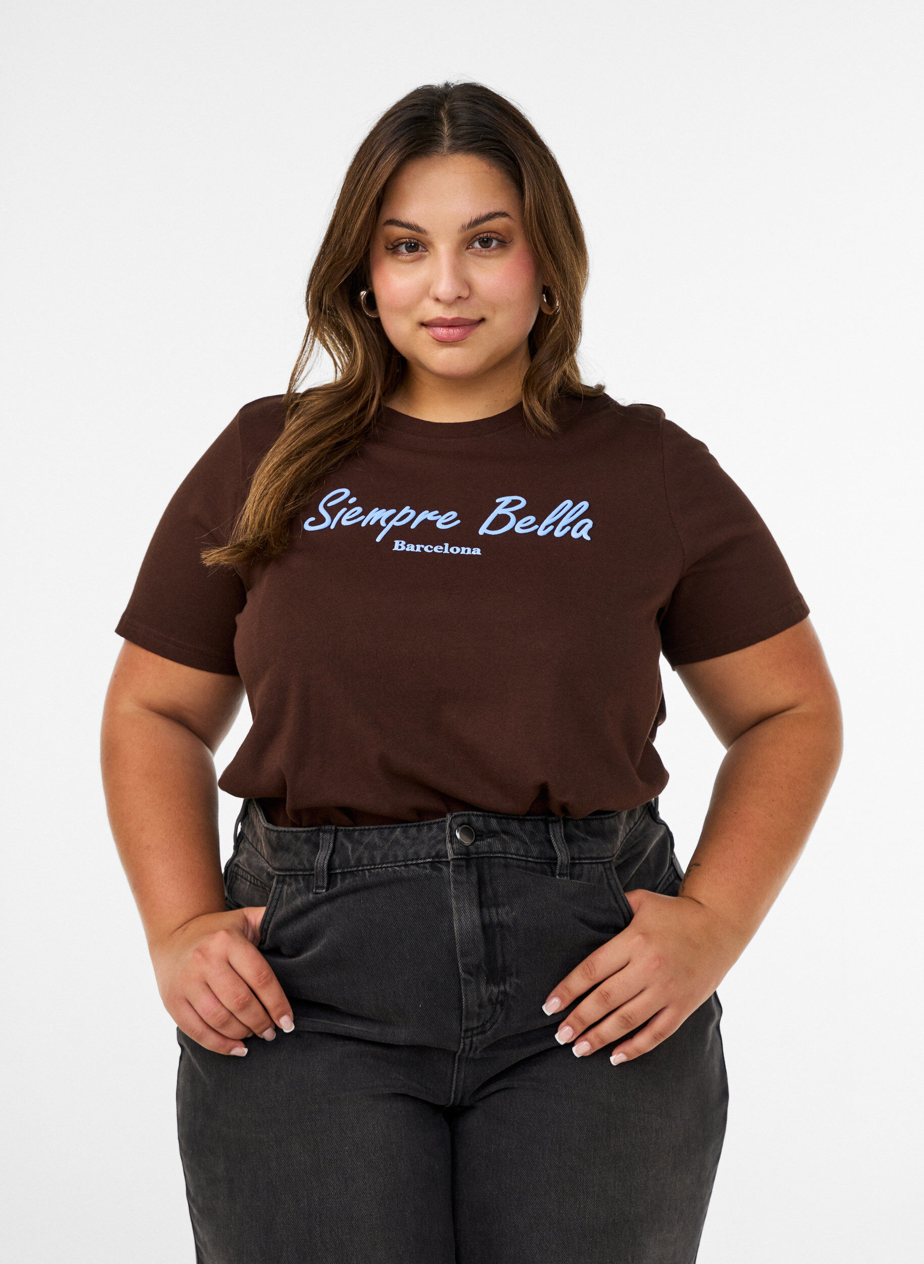 ZizziT-shirt z bawelny organicznej z nadrukiem, Brązowy, Model image number 0