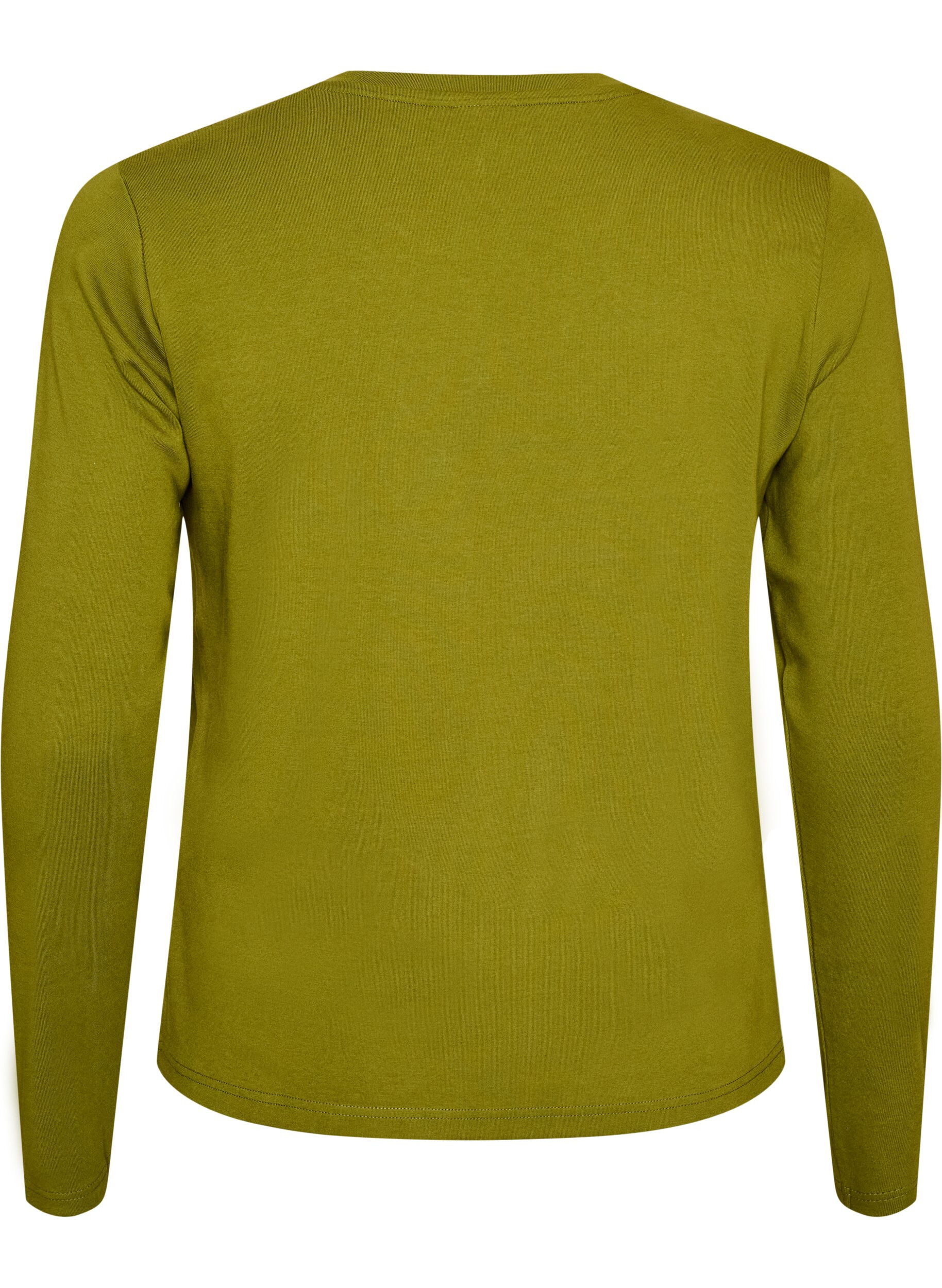 ZizziBasicowy T-shirt z dlugim rekawem i okraglym dekoltem, Zielony, Packshot image number 1