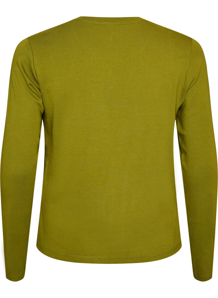 Basicowy T-shirt z dlugim rekawem i okraglym dekoltem, Zielony, Packshot image number 1