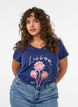 Bawelniany T-shirt z nadrukiem z przodu i dekoltem w serek, Niebieskie, Model image number 0