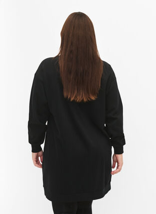 Sukienka dresowa z haftowanymi detalami, Black, Model image number 1
