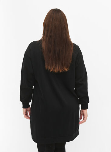 Sukienka dresowa z haftowanymi detalami, Black, Model image number 1