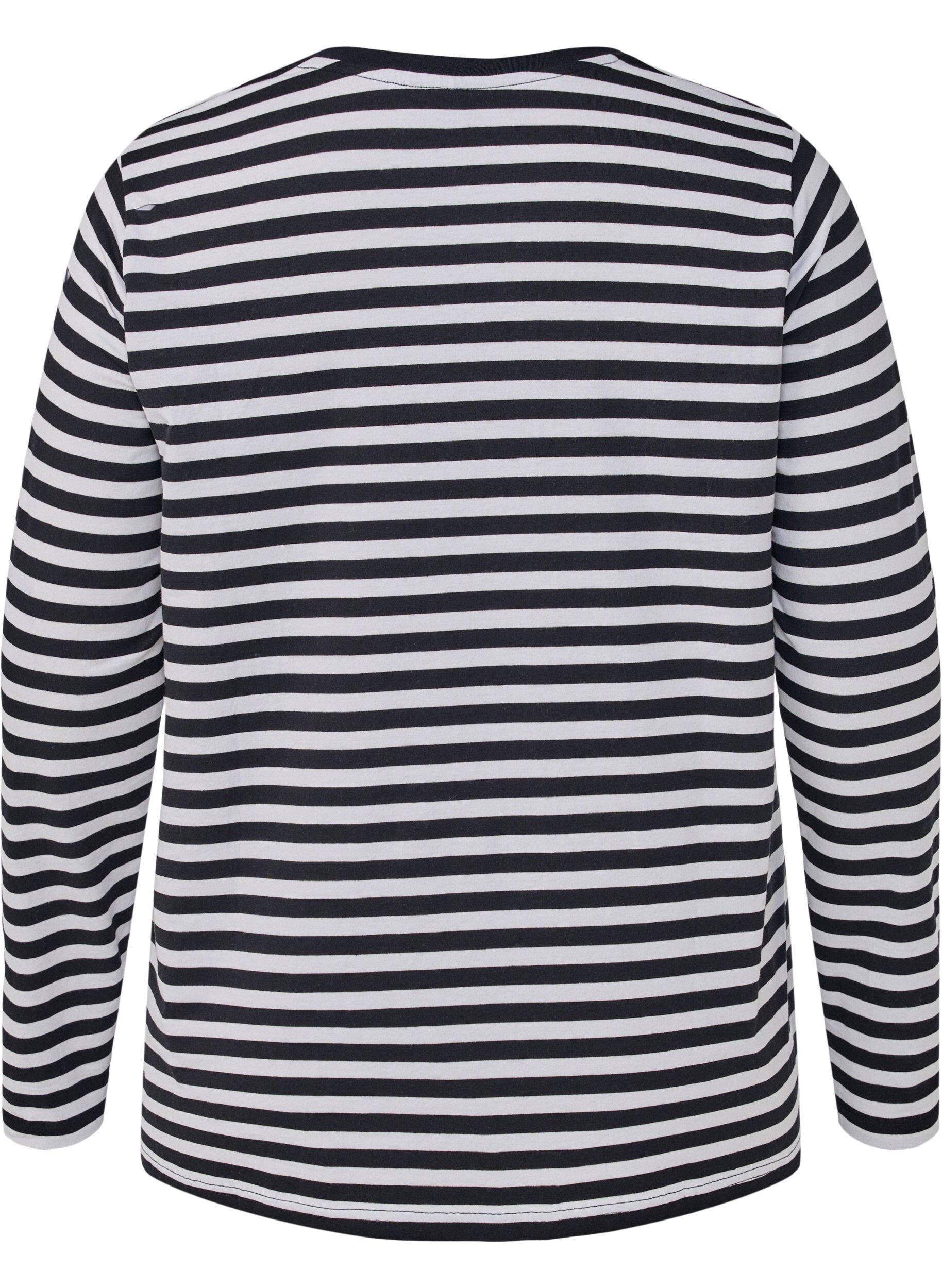 Zizzi Bluzka w paski z motywem, White w.Black Stripe, Packshot image number 1