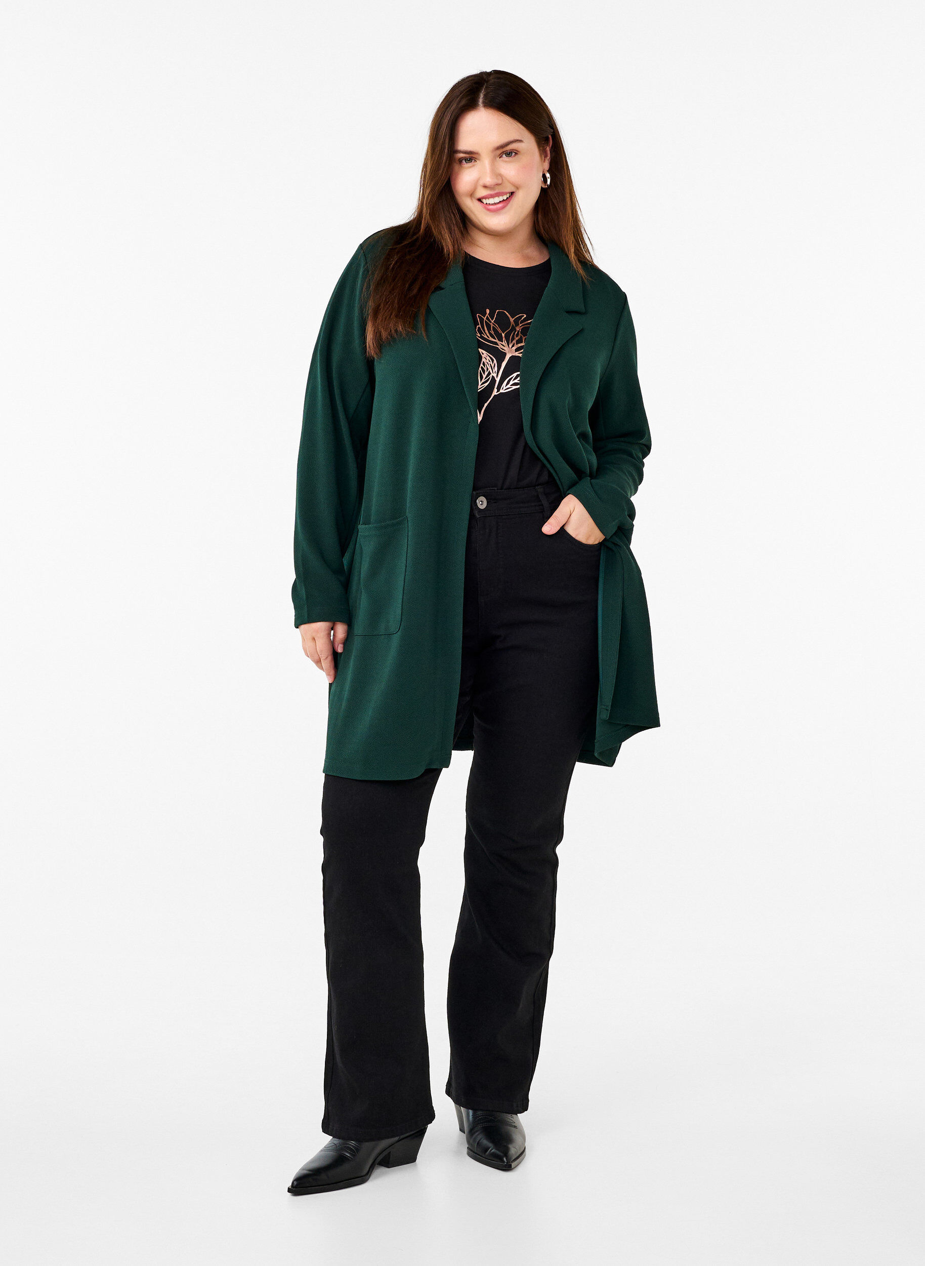 ZizziDluga marynarka z kieszeniami, Zielony, Model image number 1