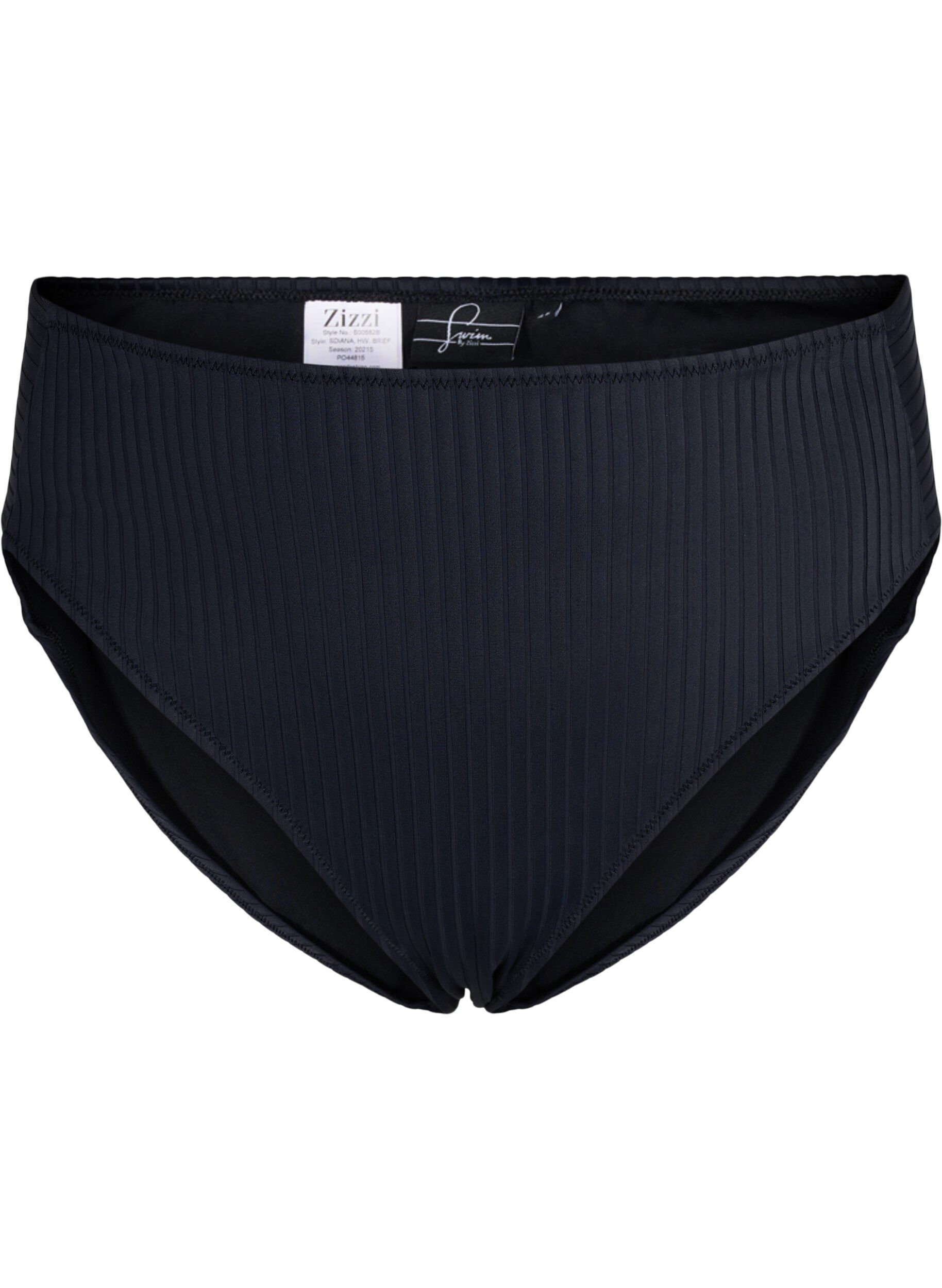 Zizzi D&oacute;l bikini z wysokim stanem i prazkowana faktura, Black, Packshot image number 0