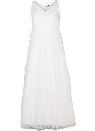 Suknia slubna bez rekawów z dekoltem w szpic, Star White, Packshot image number 0