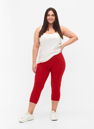 3/4-length wiskozowe legginsy w stylu basic, Tango Red, Model image number 2