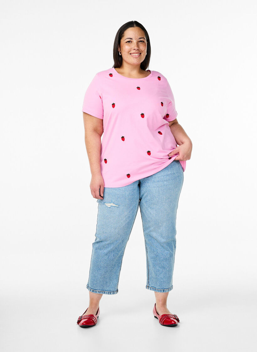 Koszulka z bawelny organicznej z haftowanymi motywami, R&oacute;żowy, Model image number 1