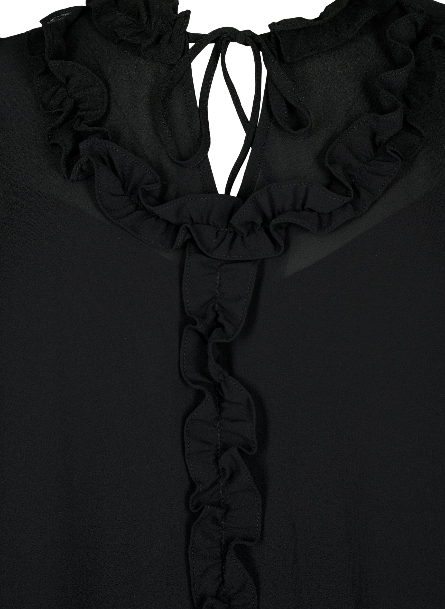 Zizzi Szyfonowa sukienka z wycieciem w ksztalcie litery A i falbanami, Black, Packshot image number 2