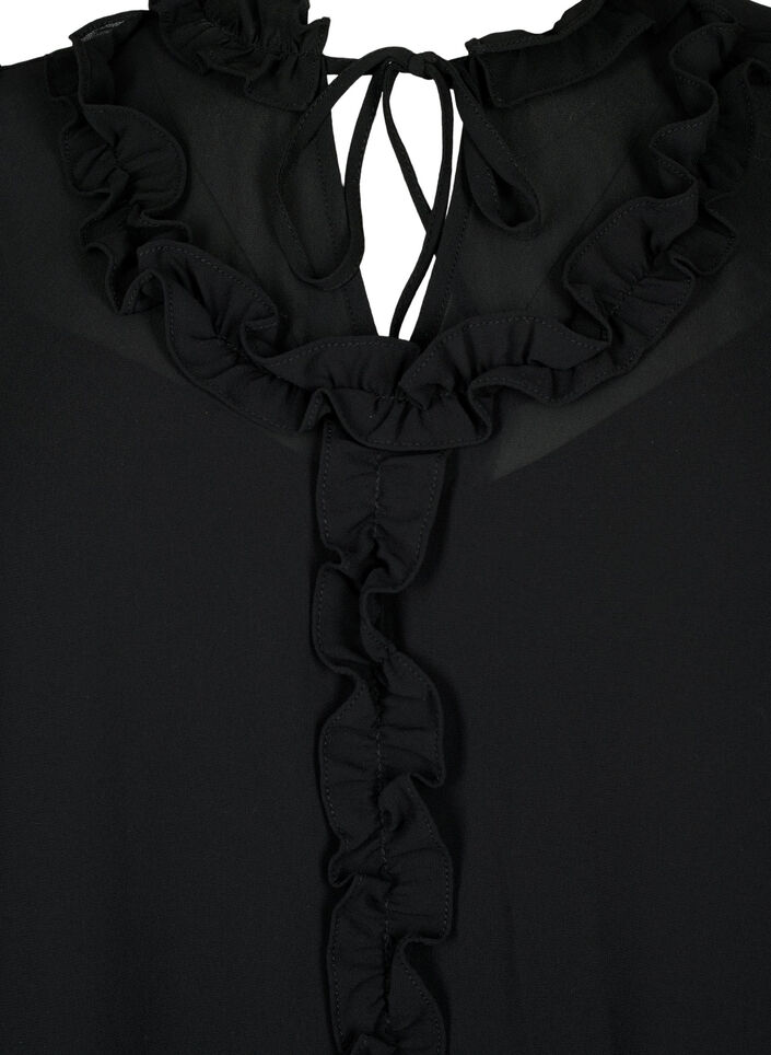 Szyfonowa sukienka z wycieciem w ksztalcie litery A i falbanami, Black, Packshot image number 2