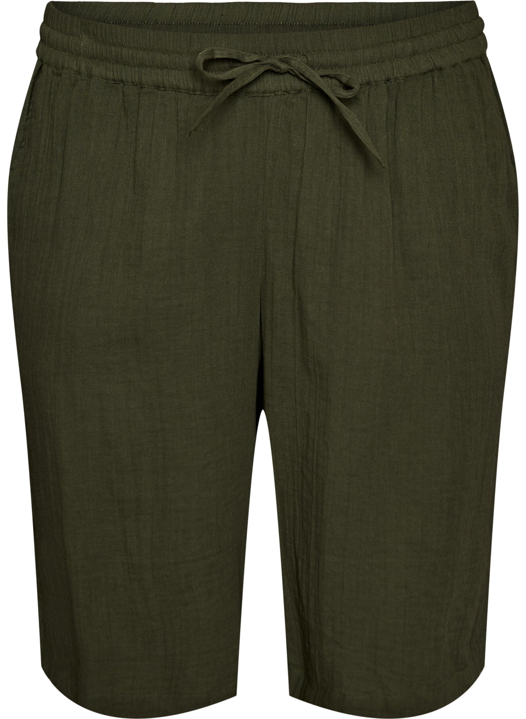 Zizzi Luzne szorty z bawelnianej musliny z wysoka talia, Zielony, Packshot image number 0