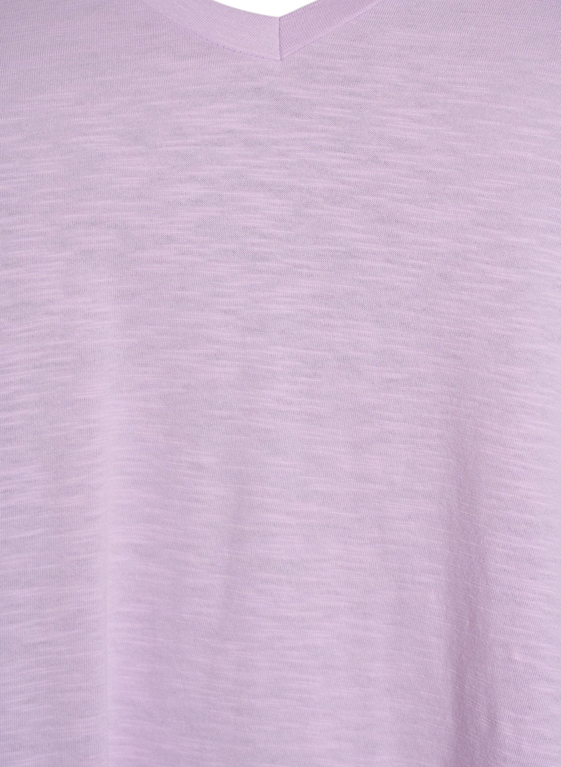 Zizzi Podstawowa koszulka z kr&oacute;tkim rekawem i dekoltem w szpic, Fioletowy, Packshot image number 2