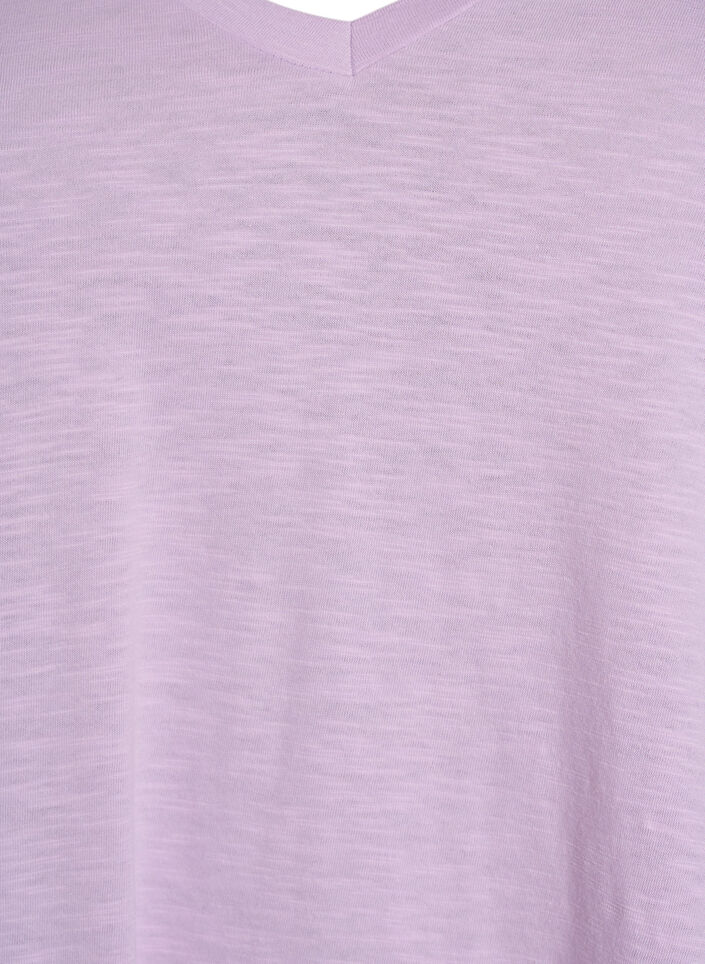 Podstawowa koszulka z kr&oacute;tkim rekawem i dekoltem w szpic, Fioletowy, Packshot image number 2