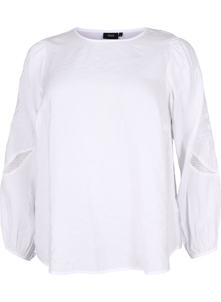 Bluzka z modalu TENCEL™ z haftowanymi detalami, Bright White, Packshot image number 0