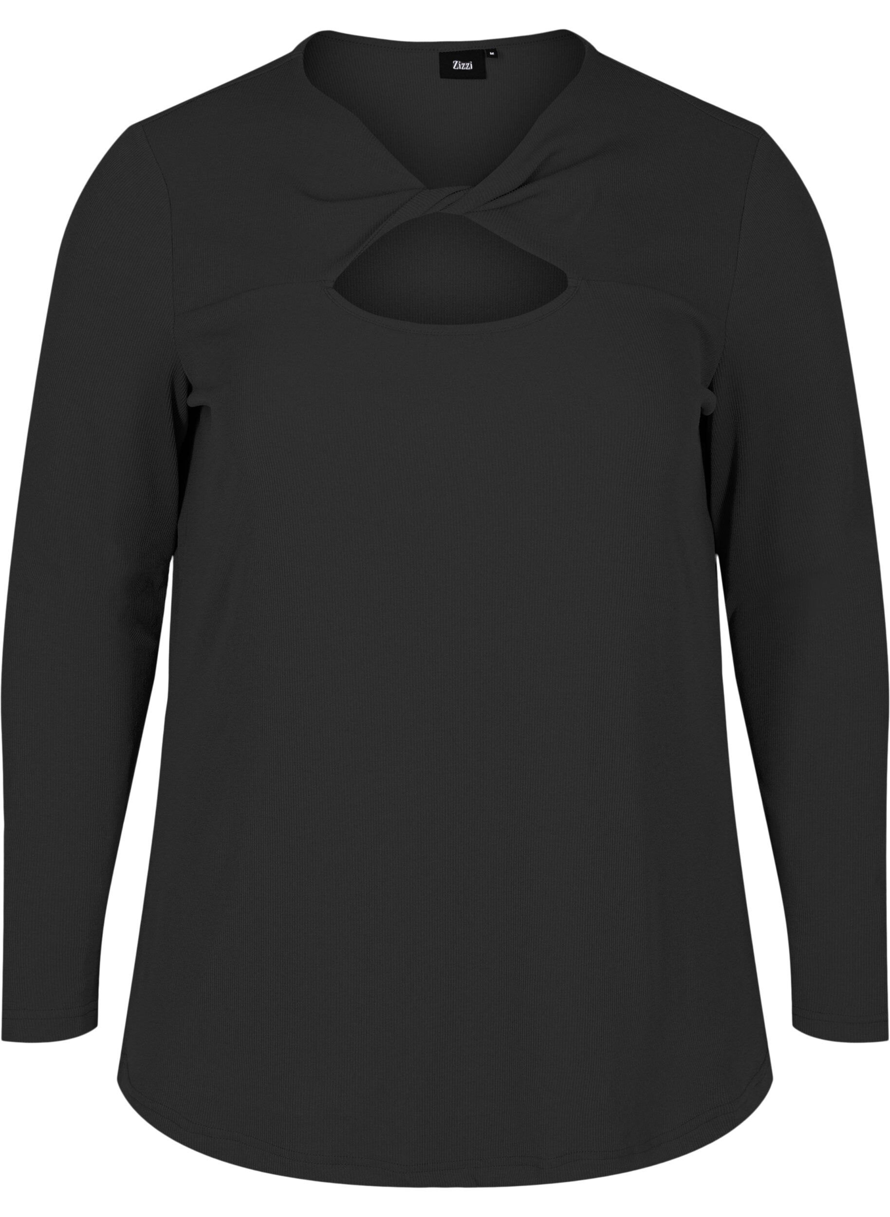 Zizzi Top with cut out detail and long sleeves, Black, Packshot image number 0
