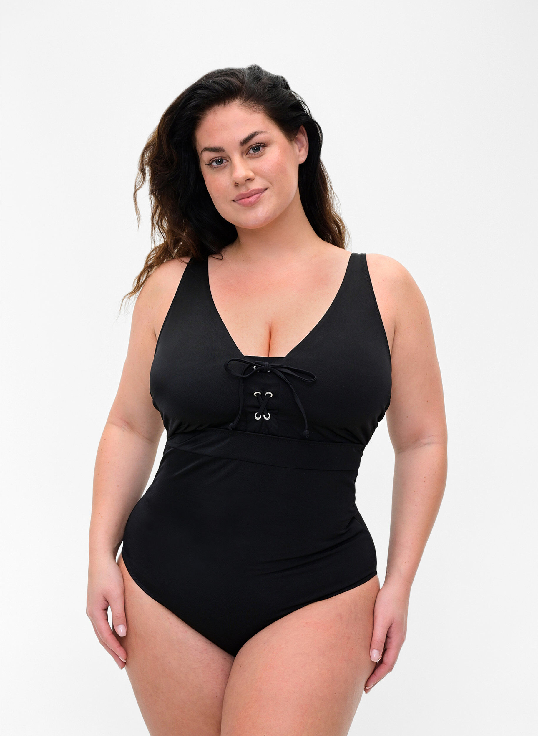 Zizzi Bathing suit with drawstring detail, Black, Model image number 0