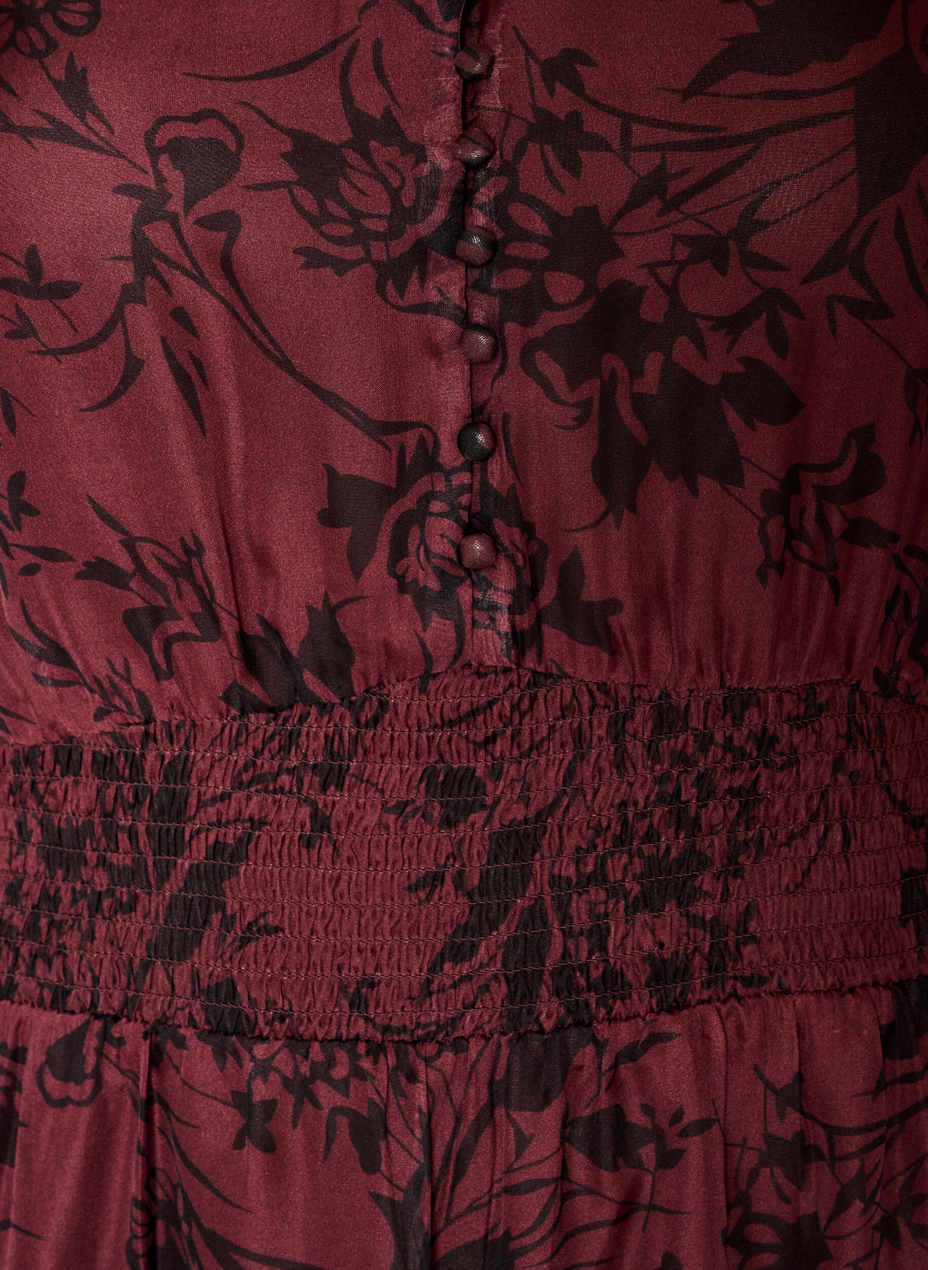 ZizziSukienka maxi w kwiaty z marszczeniem, Ciemnobordowy, Packshot image number 2