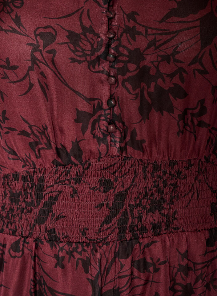 Sukienka maxi w kwiaty z marszczeniem, Ciemnobordowy, Packshot image number 2