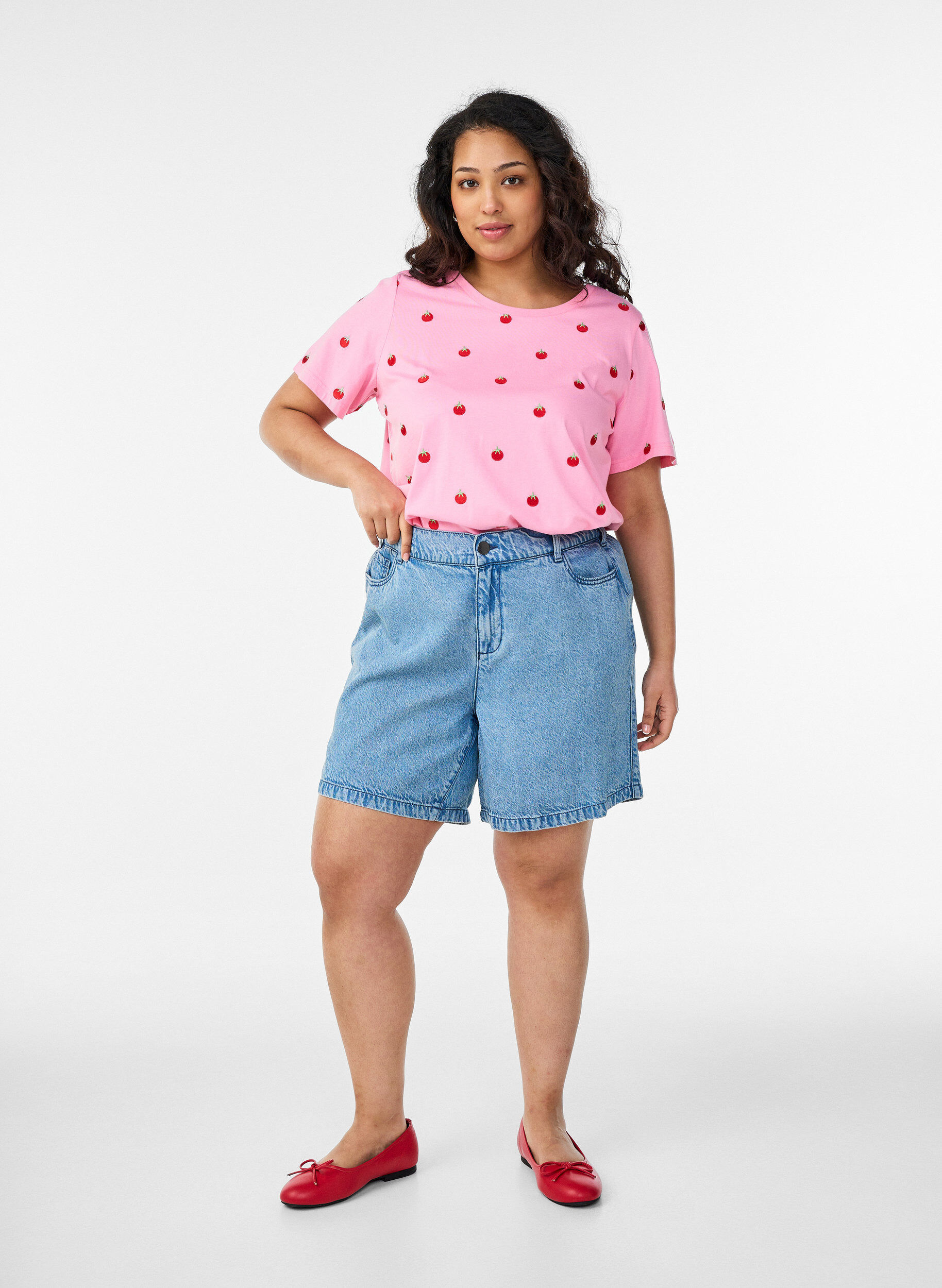 ZizziKoszulka z bawelny organicznej z haftowanymi motywami, R&oacute;żowy, Model image number 1