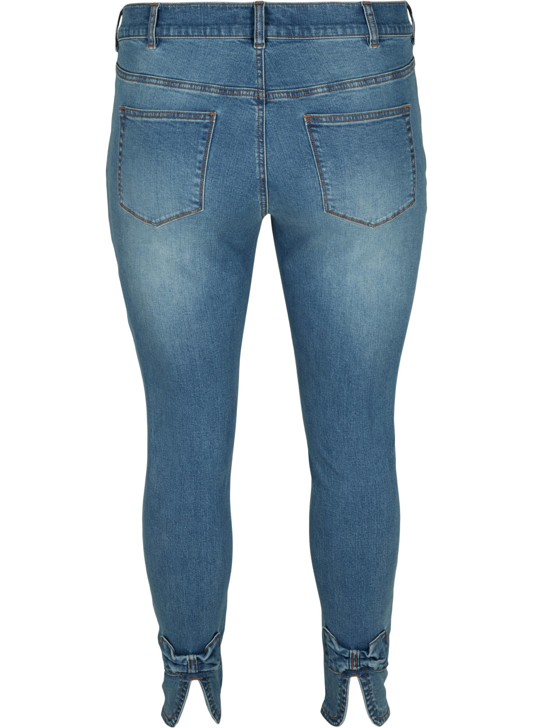 Zizzi Cropped Amy jeans with a high waist and bows, Blue denim, Packshot image number 1