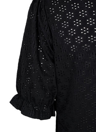 Bluzka z dekoltem w szpic i wzorem w dziurki, Black, Packshot image number 3