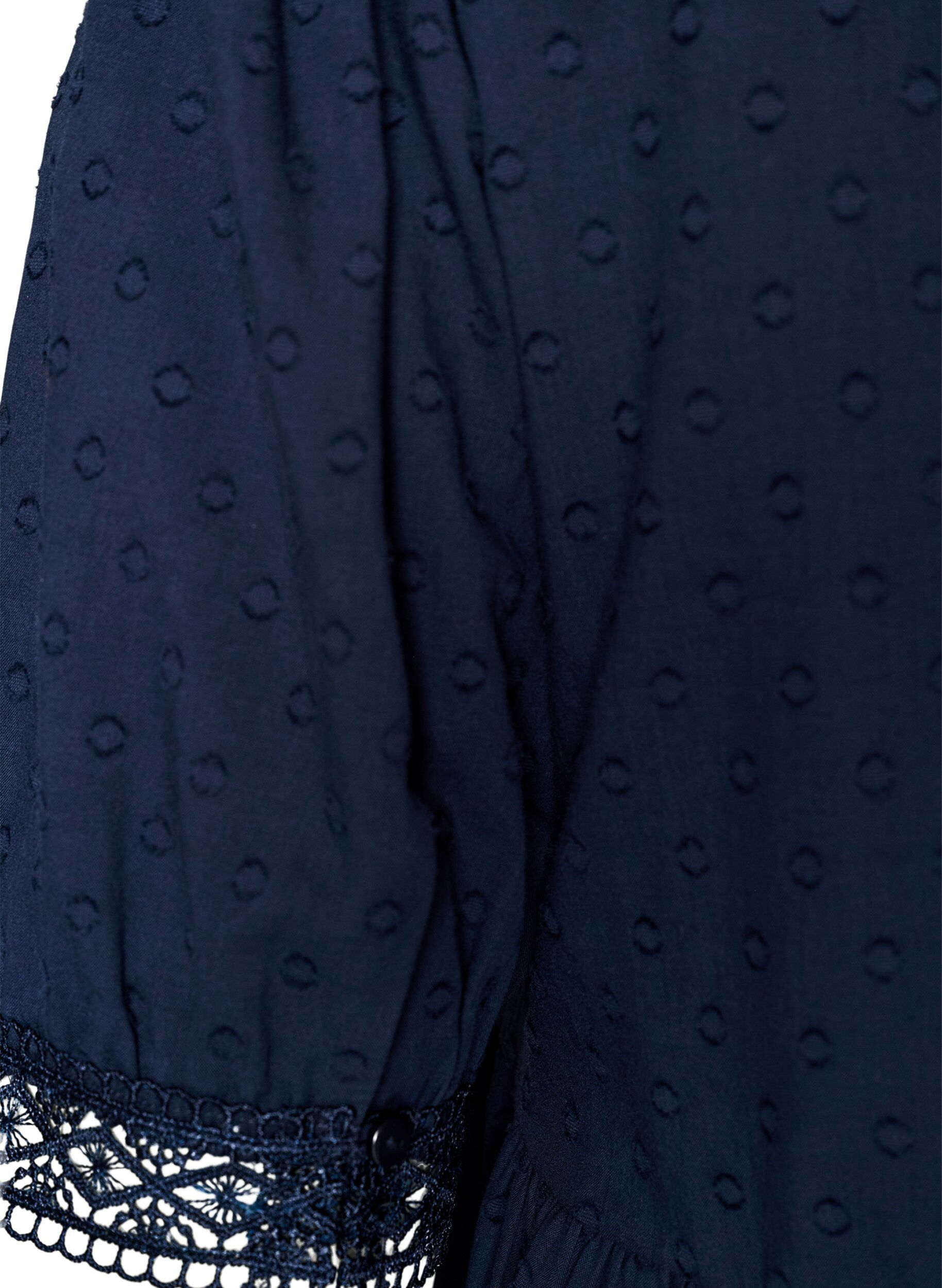 Zizzi Bluzka z bawelny o fakturze z haftami szydelkowymi, Niebieskie, Packshot image number 3