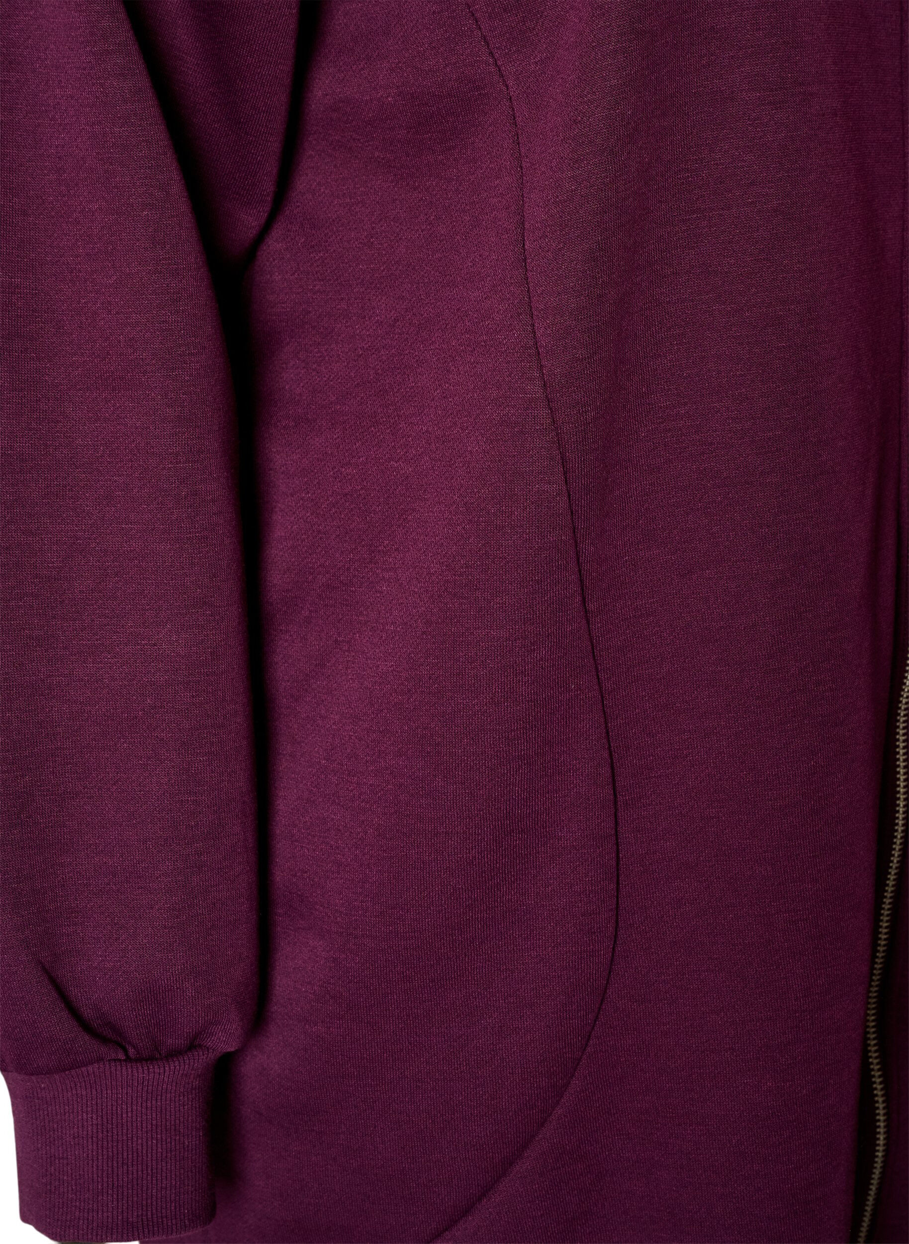ZizziDluga bluza z kapturem, zamkiem blyskawicznym i kieszeniami, Fioletowy, Packshot image number 3